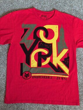 Y2K Zoo York Red Black Size Large Short Sleeve "Unbreakable" Streetwear Tee
